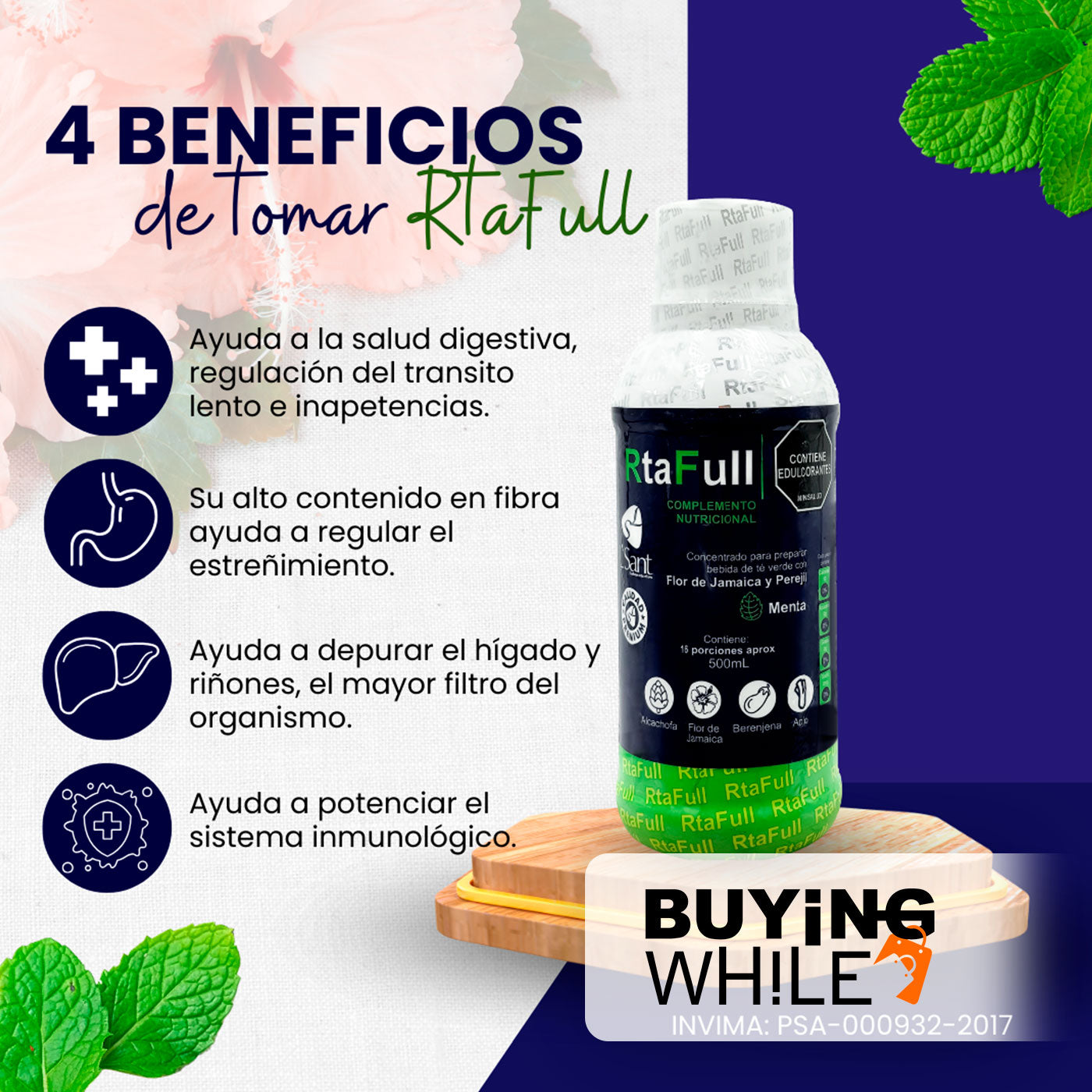 RTAFULL COMPLEMENTO NUTRICIONAL CON TÉ VERDE, FLOR DE JAMAICA Y PEREJIL®